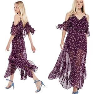 MISA LOS ANGELES REVOLVE Desi Floral Print Asymmetrical Cold Shoulder Midi Dress